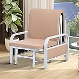 Sweiko 2-in-1 Schlafsessel mit Bettfunktion, Schlafsofa mit Kopfkissen, Klapsessel mit Armlehnen, Relaxsessel für kleine Räume, Sofabett Klappbett Gästebett mit Klappmatratze für Wohnzimmer Hellbraun