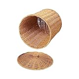 YARNOW Geflochtener Korb Rattan-Mülleimer Papierkorb Müllbehälter Mit Deckel Blumentopf Wäschekorb Müllpapier-Aufbewahrungsbehälter Für Das Heimbüro