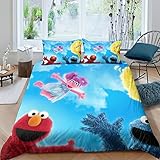 TADALU Sesame Street Bettbezug-Set Weiches Mikrofaser Cartoon Bettwäsche-Set Für Erwachsene Teenager Kinder 3 Stück Mit Reißverschluss Für Heimtextilien King（220x240cm）