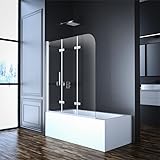 Duschabtrennung 140x140cm Duschwand für Badewanne 3-teilig, Goezes 180° Faltbar Duschwand Glas Badewannenaufsatz Duschtrennwand aus 6mm ESG Nano Easy-Clean Sicherheitsglas
