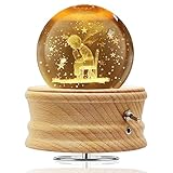 Kristallkugel Spieluhr, 360 ° drehbare hölzerne Spieluhr mit Licht,Schneekugel， Geburtstagsgeschenk, Projektionsfunktion mit Beleuchtung, LED Mond Lampe, Valentinstagsgeschenk, Jubiläum