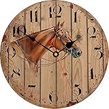 Toudorp 14 Zoll Wanduhr Hölzerne Rund Leise Nicht-Ticken Batteriebetrieben Quarz Wanduhr Arabische Ziffern Pferd Stil Home Dekorativ Wanduhr