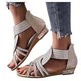 Sandalen Damen Sommer Sandale Damen Sommer Retro Denim Krawatte Flache Frauen Slides Hausschuhe Strandsandalen Römersandalen Pantoletten Bequem Damen Sandaletten Flip Flops Slipper Sommerschuhe J565