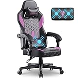 Dowinx Gaming Stuhl Racing Gamer Stuhl mit Frühling Kissen, Ergonomischer Gaming Sessel mit Massage Lendenwirbelstütze, Bürostuhl PU Leder PC-Stuhl Verbreiterte Rückenlehne 150KG (Schwarz Lila)