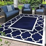 GENIMO Outdoor-Teppich für Terrasse, wendbar, wasserdicht, Kunststoff, Wohnmobil, Camping, Veranda, Deck, Camper, Balkon, Blau und Weiß