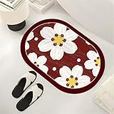 Badezimmerteppich, Badematte Rutschfest, Duschmatte Rutschfest, Duschvorleger, Badvorleger Badteppich Waschbar Teppich Badezimmer, Bathroom Mat, Bath Mat Mats, Bad Teppich, Weiße Blumen-70x120cm