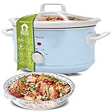 TurboTronic / Slow Cooker / 3,5 L / rot/weiß, hellblau/weiß, schwarz / Schongarer mit Warmhaltefunktion, Dampfgarer, Schmortopf, Gartopf, Sous Vide Garer, Retro-Look (blau)