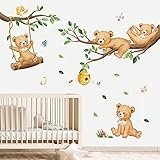 decalmile Wandtattoo Waldtiere Bär Wandaufkleber Baum Ast Tiere Wandsticker Babyzimmer Kinderzimmer Schlafzimmer Wanddeko