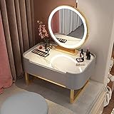 CLSMD Mini-Schminktisch-Set, Erkerfenster-Schminktisch mit verstellbarem LED-Spiegel, Schminktisch mit Organizer-Schubladen und Matten, moderner Schlafzimmer-Schminktisch für Frauen und Mädchen (F