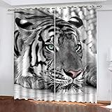 WTHOME Gardinen Mit Ösen 183x168cm(HxB) - 3D Schwarz-Weißer Tiertiger Muster 2 Stücke Verdunkelungsvorhang Blickdichte Vorhänge Fensterdekoration Vorhang Für Schlafzimmer Wohnzimmer