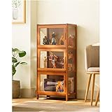 YangAera Vitrinenschrank Eckvitrine Glasvitrine Standvitrine Acryl Vitrine Einzeltür mit Großer Kapazität Sammlervitrine für Arbeitszimmer Küche Schrank mit DREI Regale 32x43x97cm (Braun)