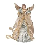 Clayre & Eef Weihnachtsdekorationsfigur Engel 43 cm Goldfarbig Textil auf Kunststoff Weihnachtsbaumschmuck