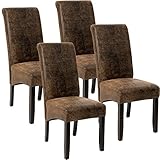 TecTake 4er Set Luxus Esszimmerstuhl Kunstleder Stuhl mit hoher Rückenlehne, ergonomische Form, Stuhlbeine aus Hartholz massiv, 106 cm hoch - Diverse Farben - (Antik Braun | Nr. 403500)