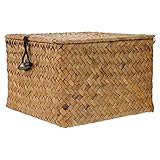 PATKAW Aufbewahrungskorb Mit Deckel Seegras Pflanzenkorb Gewebter Wäschekorb Natural Seegras Storage K?rbe mit Deckel Handgewebe Rattankorb Rattan Truhe Weidenkorb