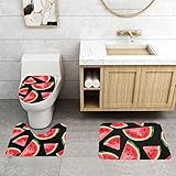 Set 3 Teilig Badvorleger Schwarzer Wassermelonendruck Teppich Wasserabsorbierend Weiche Badgarnitur Badematten, Für Badezimmer, Badewanne