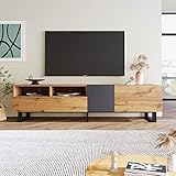 Merax TV Lowboard 180 cm Schwarz Wildeiche, TV Bank, TV Schrank mit 2 Schließfach und 2 Schublade, Vintage Industrial, Fernsehtisch TV Board Rack, für Wohnzimmer und Esszimmer, 180 x 38 x 50 cm