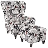 Supellex Ohrensessel »Sofia«, Design Patchwork, Schriftzüge, Liebe, grau (Design-Nr.: 5094), wahlweise mit Hocker