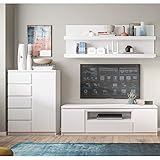 Lomadox Wohnwand Anbauwand in weiß 3-teilig modern | 1 Highboard, 1 Wandboard, 1 TV-Lowboard