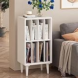 ESRADA Pine Wood Record Cube 2-Shelf-Bücherregal, Vinylspeicher Würfel Vintage Plattentable Stand Regal 4 Speicherplatz White