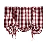 AQ899 Tie Up Curtain Check Lace Up Curtains for Windows 46 X 63 Inch Rod Pocket Translucent Filter Curtains for Kitchen Bedroom Living Room Doors 1 Panel Curtains Drapes 116×160cm
