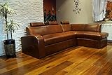 Quattro Meble Echtleder Ecksofa Antalya II 3z 245 x 164cm Sofa Couch mit Schlaffunktion, Bettkasten und Kopfstützen Eck Couch Echt Leder Antique Brown 3000'