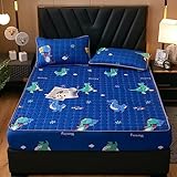 Boxspringbett Topperbezug,Dicke, einfarbige Spannbettlaken mit Steppnaht, Kinderzimmer-Cartoon-Anime-Druck, Matratzenauflage, Kissenbezug, Dinosaurier, 120 x 200 cm (3 Stück)