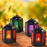 Orientalische Laternen 4 Set Laterne Akula bunt 10cm | 4x Orientalisches Windlicht aus Metall & Glas in 4 Farben | Marokkanische Glaslaterne für draußen als Gartenlaterne in Rot - Lila - Grün - Orange