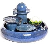 Zimmerbrunnen Keramik 3 Schicht Desktop Brunnen mit Zerstäuber Home Crafts Office Club Desktop Dekoration Zierbrunnen (Color : Blue)