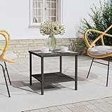 Youuihom Tisch für die Diele, Sofatische, Wohnzimmertisch, Beistelltisch Schwarz 45x45x45 cm Poly Rattan und Hartglas Geeignet für kleine Räume, Wohnräume, Schlafzimmer, Wohnung