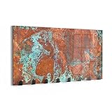 DEQORI Wandgarderobe Glas & Metall | Motiv Rostige Kupferplatte | 60x30 cm | Design Haken-Leiste modern | Garderoben-Paneel für Flur, Wohnzimmer & Schlafzimmer | magnetisch & beschreibbar