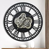 DORBOKER 60CM Wanduhr Groß mit Beweglichen Zahnrädern, Wanduhr Ohne Tickgeräusche, Retro Metallskelett, XXL Vintage Steampunk Industriell Wanduhr für Küche Büro Wohnzimmer Bar (Schwarzes Vintage)