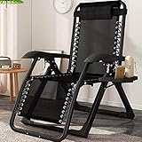 Liege Heavy Duty Sonnenliege Zero Gravity Relaxers Stühle Klappbare Gartenstühle Metall Liegestuhl für Strand Garten Outdoor Terrasse, mit Getränkehaltern und Kopfstütze (Farbe: Schwarz)