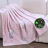 RECYCO Kuscheldecke 127x152cm für Kinder, Oeko-TEX Weich Flauschig Leuchtet im Dunkel Plüschdecke Kinderdecke Fleecedecke Decke Leuchtend für Jungen und Mädchen, Einhorn