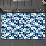 Badematte rutschfest waschbar Badvorleger,Blaues Dekor, Retro-Vintage-modernes Design mit Mosaiken, geometrischen Quadraten, He,weich Mikrofaser saugstark Badteppich für Badezimmer Badewanne, 40x60 cm
