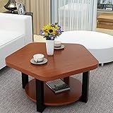 XIBANY Massivholz Zwei Etagen Kleiner Couchtisch Einfaches Wohnzimmer Eckig/Lampe/Ende/Konsole/Nachttisch Kleine Wohnung Modern,Teak,60 * 45Cm Feito NA China