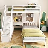 Moimhear Etagenbett, Doppelbett, multifunktionales Kinderbett, Stauraumfunktion, mit Schreibtisch und Regale, mit Lattenrost, weiß, 90 * 200