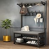 Schuhbank-Garderobenständer, Kleiderbügel, Metall-Kleiderständer, Kleiderstangen, Kleiderstangen für Schlafzimmer mit 2-stufigem Schuh, Metall-Kleiderstange mit Haken, robust, langlebig, ein