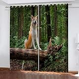 BONDIJ Vorhänge Blickdicht 2Er Set Digitaldruck 3D Waldtier Hund Thermogardine Mit Ösen, Verdunkelungsvorhang Kinderzimmer Junge Mädchen, Schlafzimmer Wohnzimmer Fensterdekoration 214X220cm