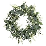 HUAESIN Künstliche Eukalyptus Kranz Grün Türkranz Deko Wandkranz Girlande Kunstpflanze Hängen Kranz für Hochzeit Tür Party Fenster Garten Wand Kamin Dekoration 40cm