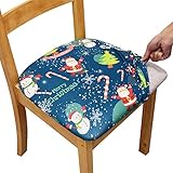 Gute Bedruckte Stuhlhussen mit elastischen Bändern und Knöpfen, abnehmbar, waschbar, für Esszimmer, Weihnachtsfeier (Blau, 4 Stück)