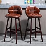 Barhocker, Massivholz-Barstühle, braune Barhocker, Wohnmöbel, Küche, Restaurant, hohe Hocker mit Rückenlehne und PU-Kissen, 2 Stück (Größe: 73 cm) (braun 73 cm)