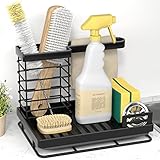 niffgaff Spülbecken Organizer Spüle Caddy Küche Edelstahl Aufbewahrung & Organisation Schwammhalte mit Abtropfschale, Küchenhelfer für Kitchen Schrubberbürste Bürste Spüllappen Sink Organizer, Schwarz