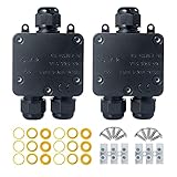 Abzweigdose Wasserdicht,3 Wege Wasserdichte Abzweigdose,Abzweigdose Wasserdicht Ip68 Elektrische Anschlussdose Für Kabel mit 5-15 mm Durchmesser,Abzweigdose Schwarz (2 Pack)