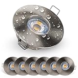 Emos LED Einbaustrahler 230V, 5W, 370lm | LED Spots IP44 Badezimmer, Feuchtraum, Außen | LED Spot warmweiß 3000k | Set mit 6 Stück Einbaustrahler LED flach 68mm Einbaumaß, rund, Farbe weiß