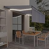 Möbelmarkise mit Rollo und LED, 5 x 3 m, Blau / Weiß