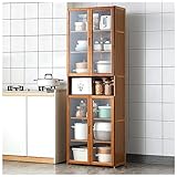 ZORZA Sideboard Anrichte Buffet Schrank Küchenschränke mit Verstellbaren Ablagen und Sichtbare Abdecktür, Natürlicher Bambus Buffetschrank, Kaffee Bar Akzent Schrank,175×60cm/68.9×23.6in