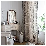 Homxi Küchengardine Transparent 2er Set 2 x 150W x 260H cm,Tüll Gardine Küche Schwarz Beige Geometrisches Muster mit Quaste Ösenvorhang Modern