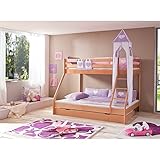 Relita Etagenbett Mike inkl. Bettschubladen und 2 TLG. Textils.lila/weiß,Buche massiv Natur lackiert