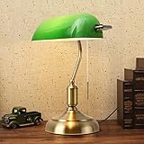 LALISU Schreibtischlampe mit Zugketten Schalter Steckvorrichtung,Grünes Nachttischlampe Bronze-FinishGlas-Bankerlampe Vintage Tischlampen für Schlafzimmer Wohnzimmer (Grün)