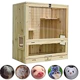 Hamsterkäfig, Hamster Käfig, Hamsterkäfig Holz Hamsterkäfige und Lebensräume Aus Holz für Zwerghamster, Meerschweinchen, Chinchilla, 2 Etagen, Aufklappbare Oberseite, Herausziehbares Tablett ( Size :